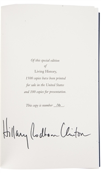Hillary Clinton Autographed Living History" Limited Edition 16/1500 Book (JSA)